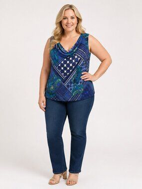 Hamilton Made in Canada Paisley Print Sleeveless Cowl Neck Top Women's Size XL